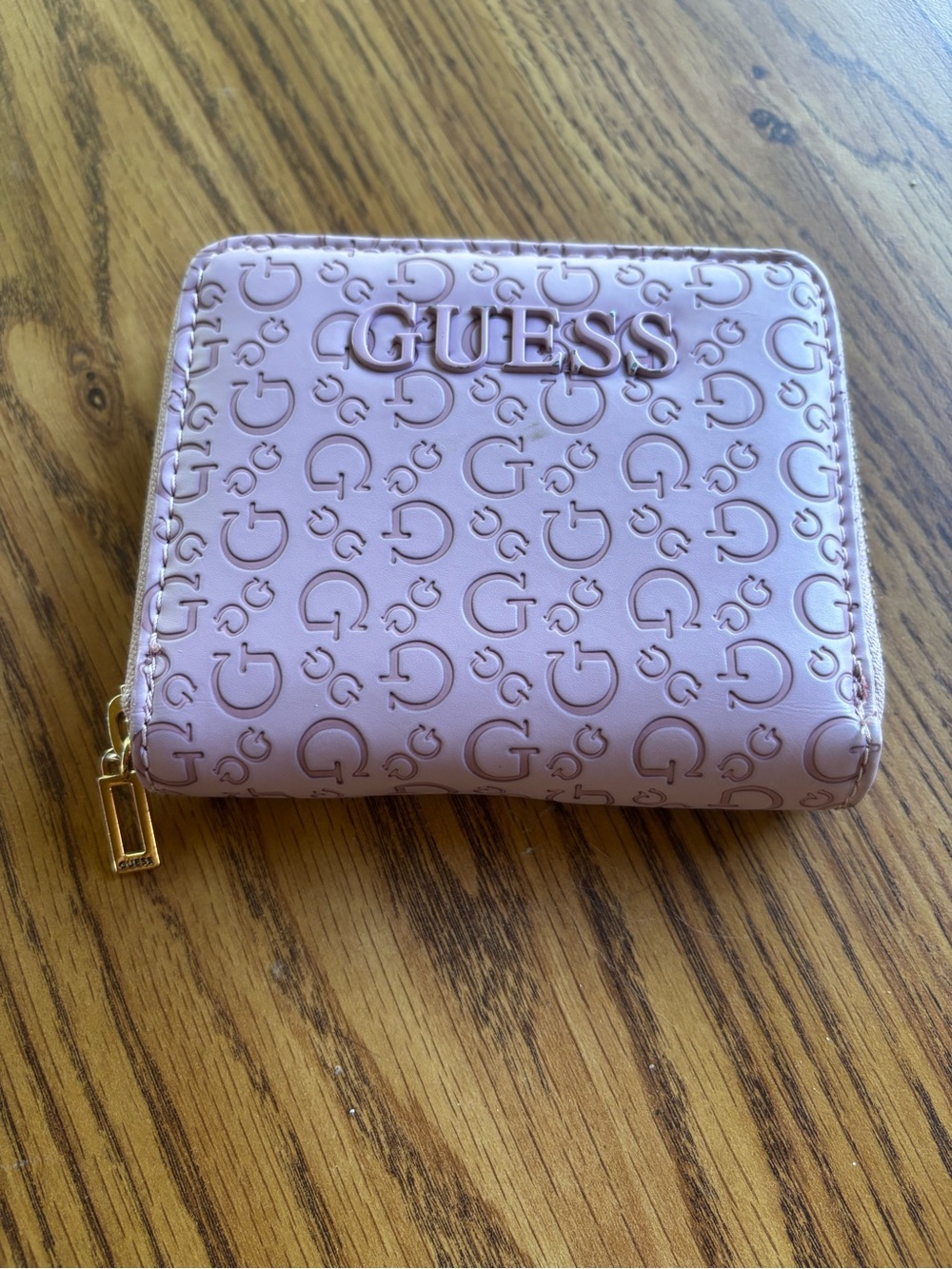 Guess Lavender Embossed Zip-Around Wallet with Gold Hardware